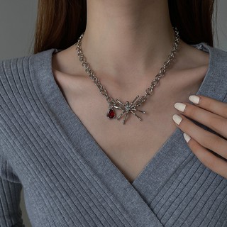 Dây chuyền nhền nhện mặt đá đỏ cá tính thời trang