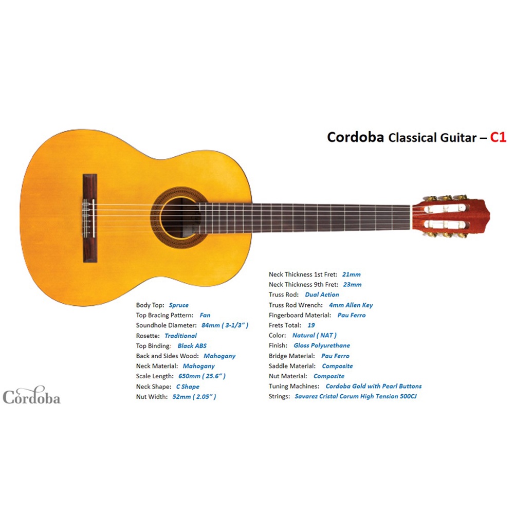 [Chính Hãng] Đàn Guitar Classic Cordoba C1 Full Size ( Tặng kèm bao 3 lớp và 3 Pick )