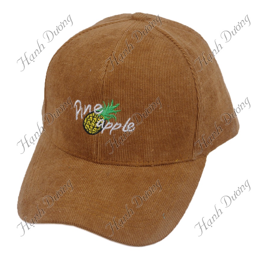 Nón kết vải nhung quả thơm Pine Apple, chất liệu vải nhung gân nổi thời trang