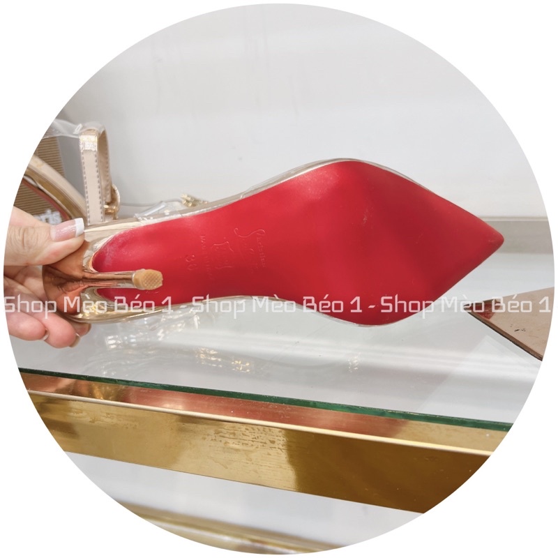 Sandal cao gót mica trong bít mũi tag hoa đá gold gót nhọn fullbox hàng quảng châu cao cấp