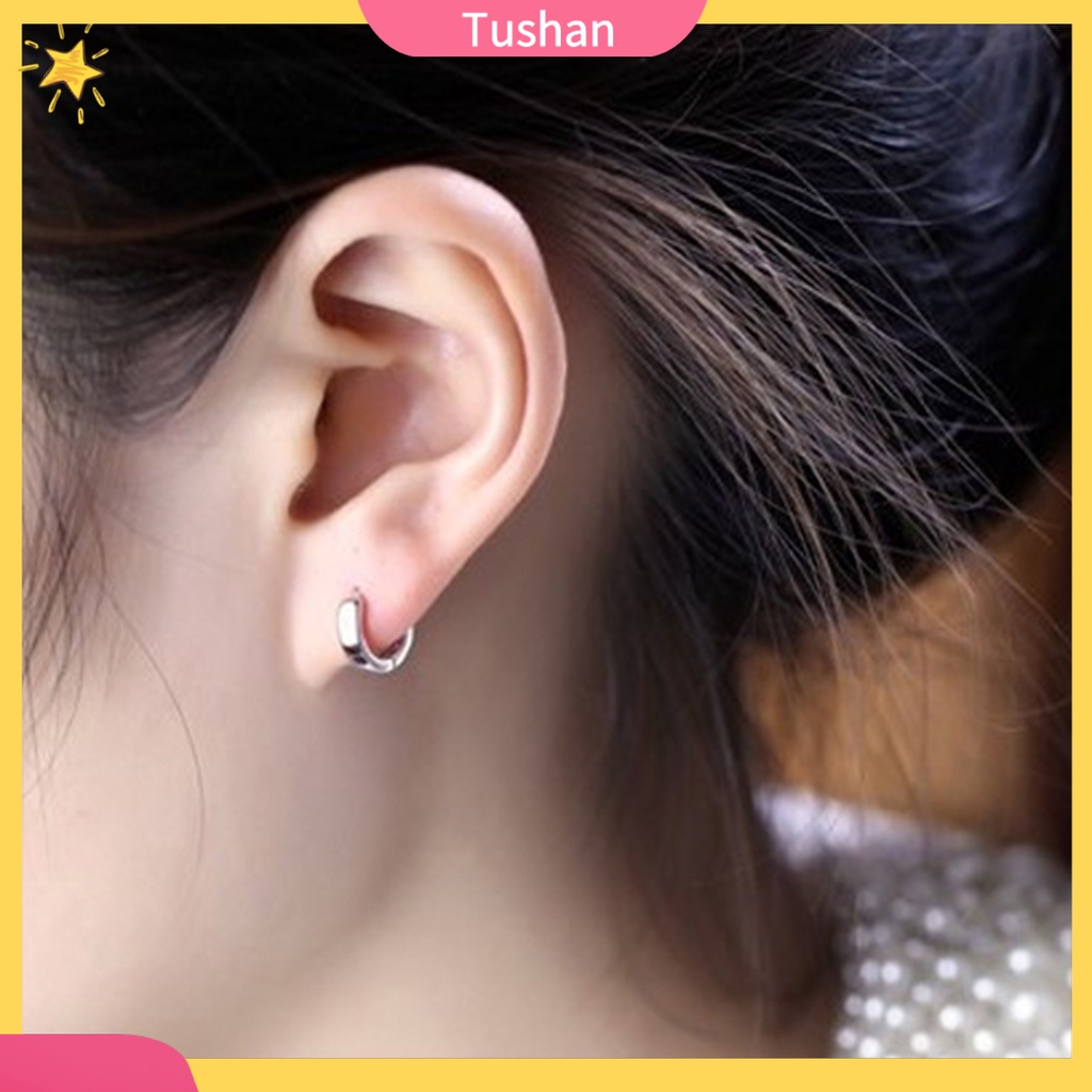 Hoa tai mạ bạc dạng vòng tròn Unisex