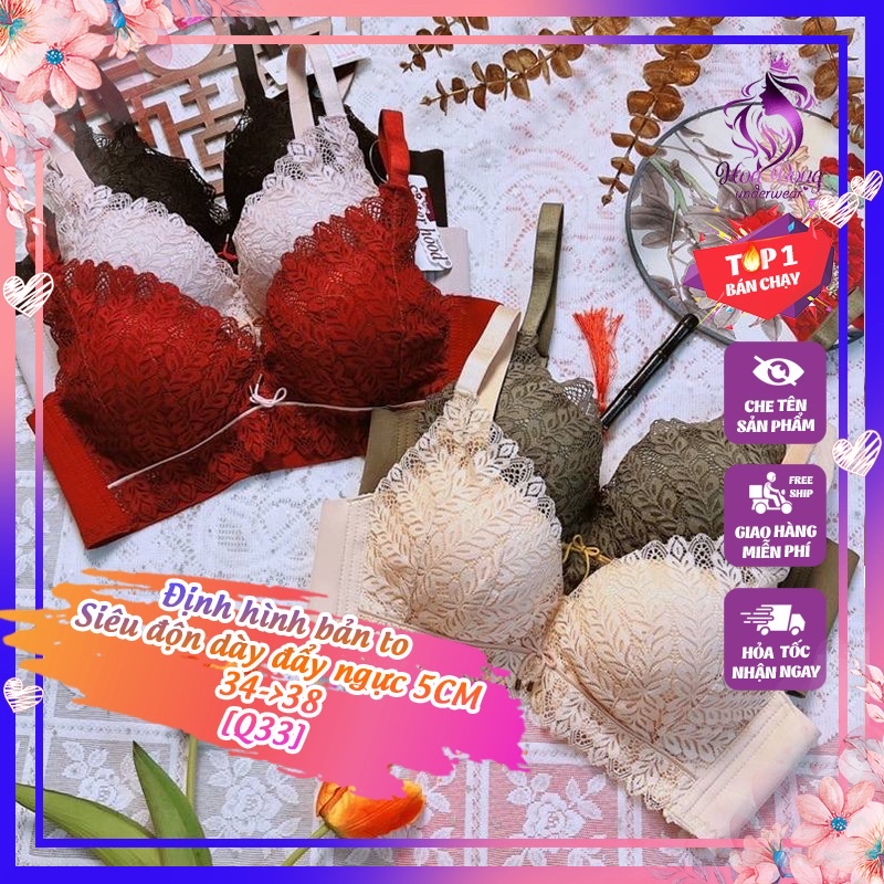 Áo lót ren thái lan không gọng siêu nâng đẩy 5CM bản lưng to - dành cho ngực nhỏ tạo khe thần thánh