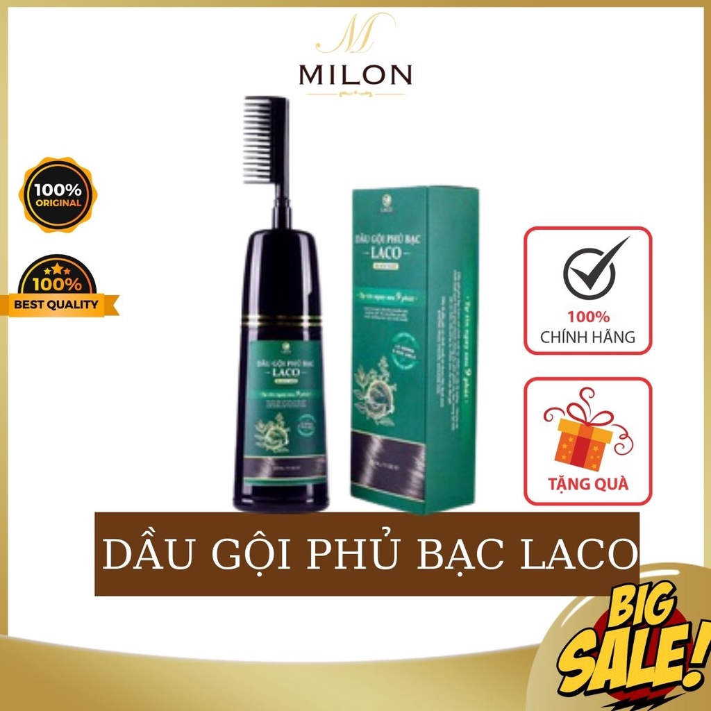 Dầu Gội Phủ Bạc Laco, Nhuộm Tóc Đen Xanh Tự Nhiên Sau 9 Phút, Có Lược Chải Tiện Dụng, An Toàn