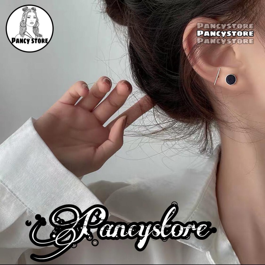 bông tai khuyên tai nam nữ tròn kim đen Unisex