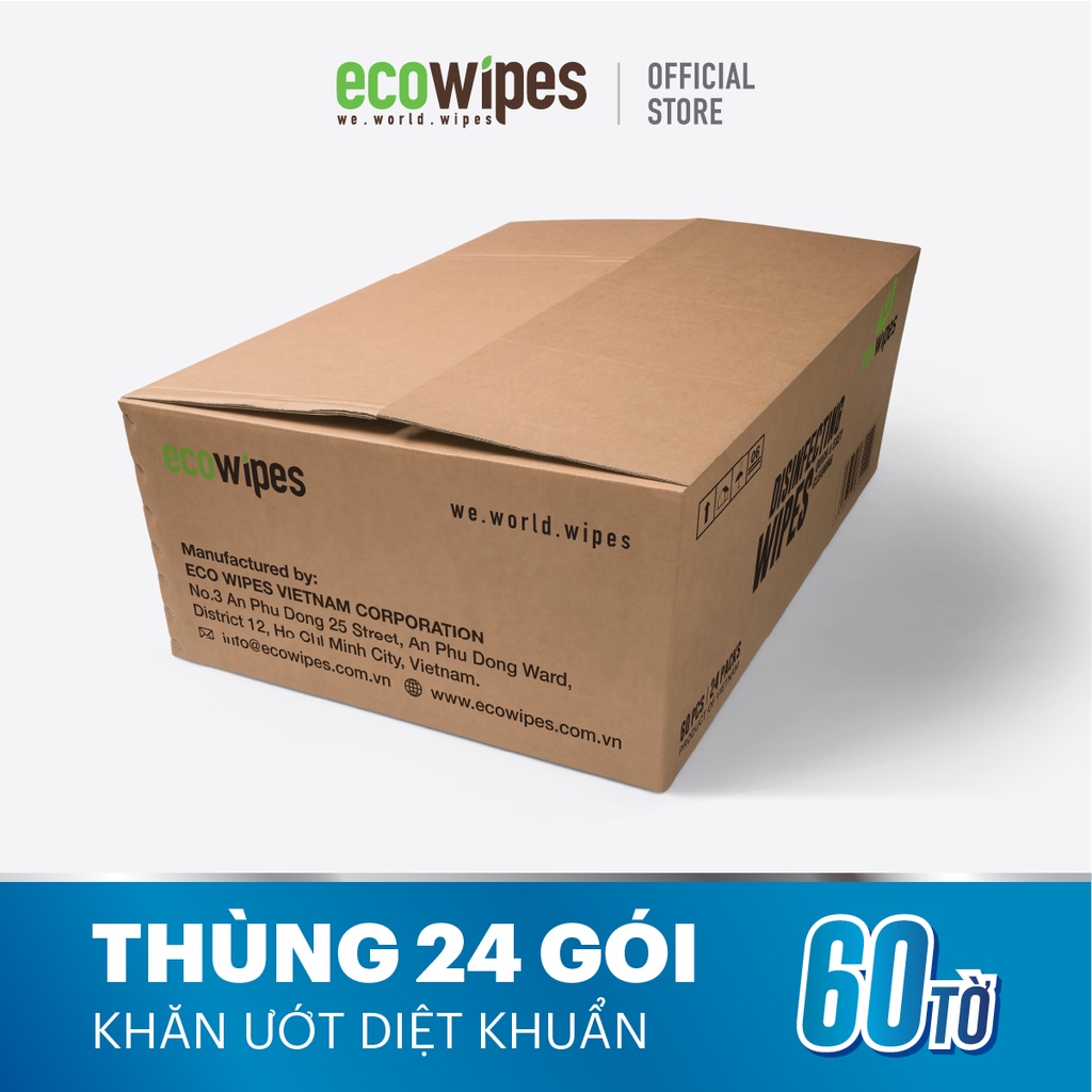 Thùng 24 gói KHĂN ƯỚT DIỆT KHUẨN EcoWipes (60 tờ/gói)