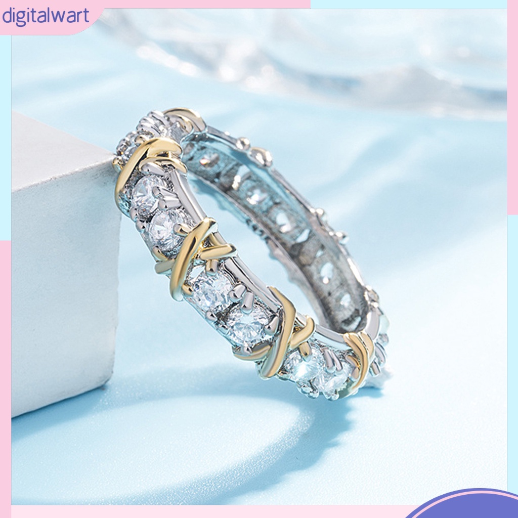 Nhẫn Mạ Bạch Kim Hình Chữ X Đính Đá Xinh Xắn Cho Nữ