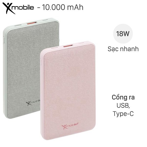 Pin sạc dự phòng Polymer 10.000mAh Type C PD QC3.0 Xmobile P68D