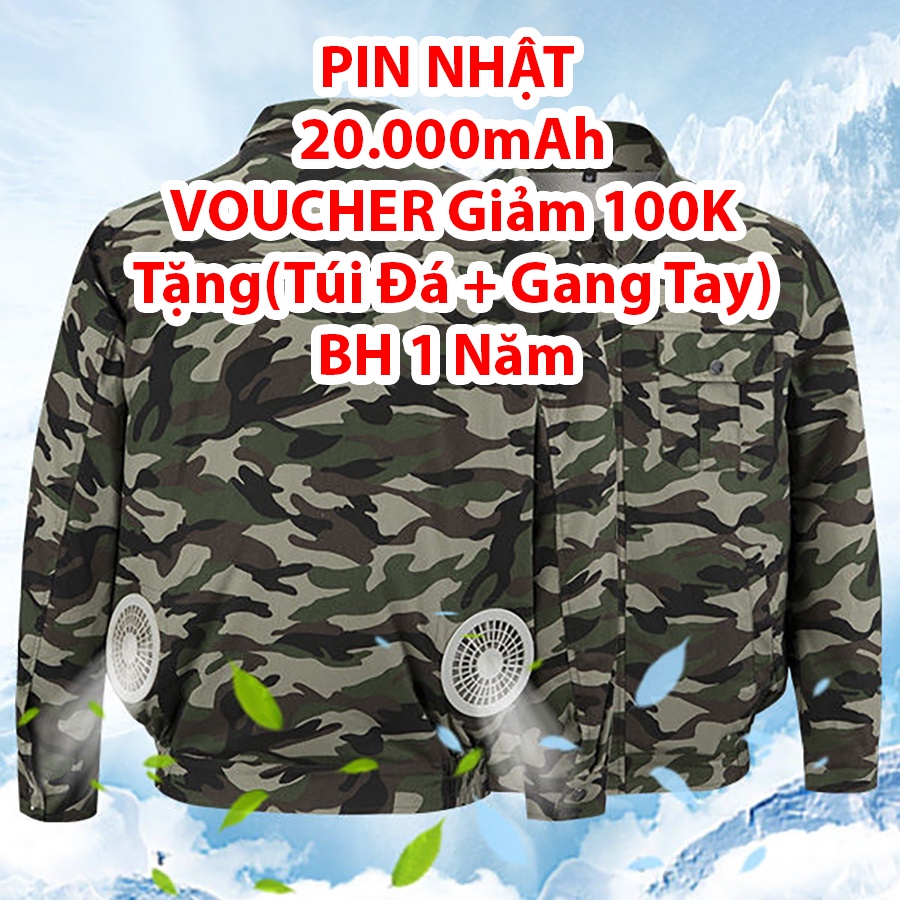 Áo Điều Hòa Chính Hãng Pin Nhật 20.000mAh Chạy 10h - 17h, BH 1 Năm,COMBO[Túi Đá Khô + Gang Tay]