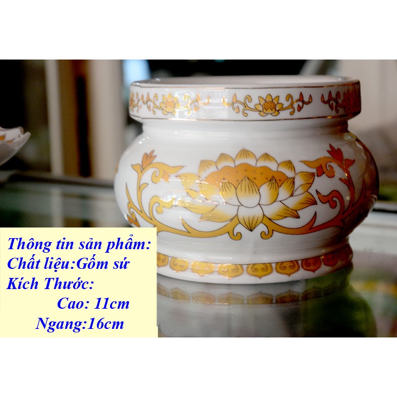 Lư hương thờ cúng sứ trắng sen vàng