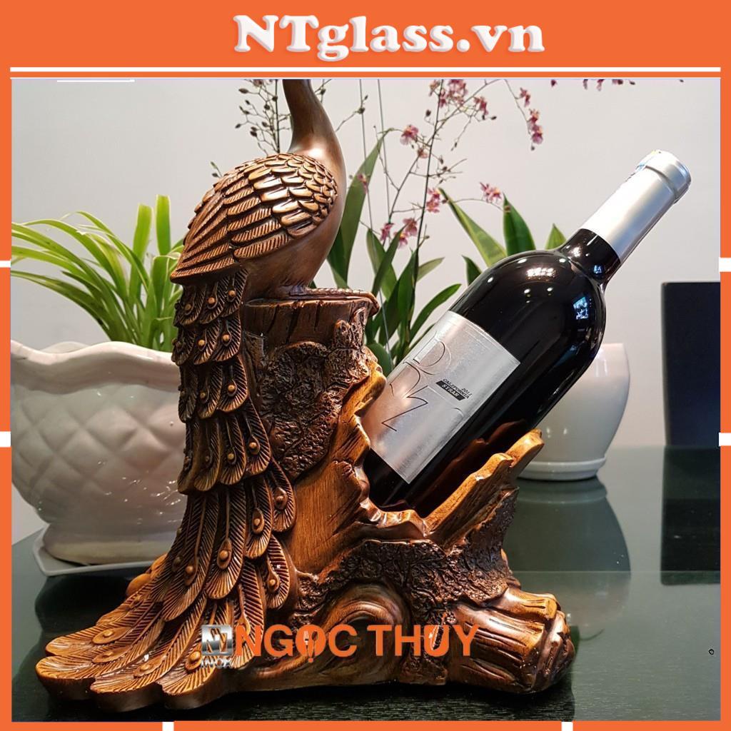Kệ để rượu vang hình chim công giả gỗ cao cấp|Kệ trưng bày rượu hình công