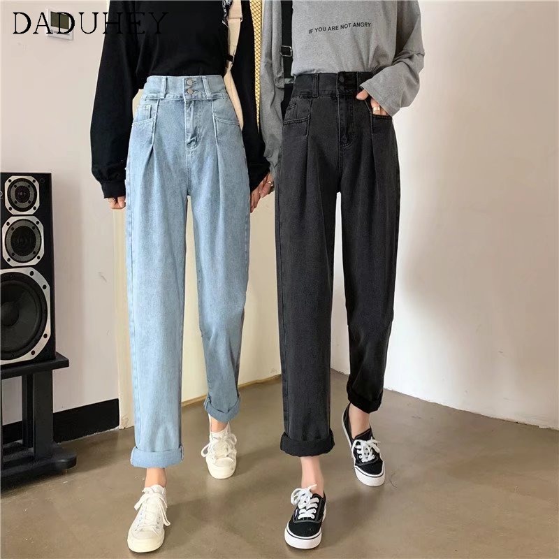 Quần mom jeans lưng cao ống rộng thời trang Hàn Quốc
