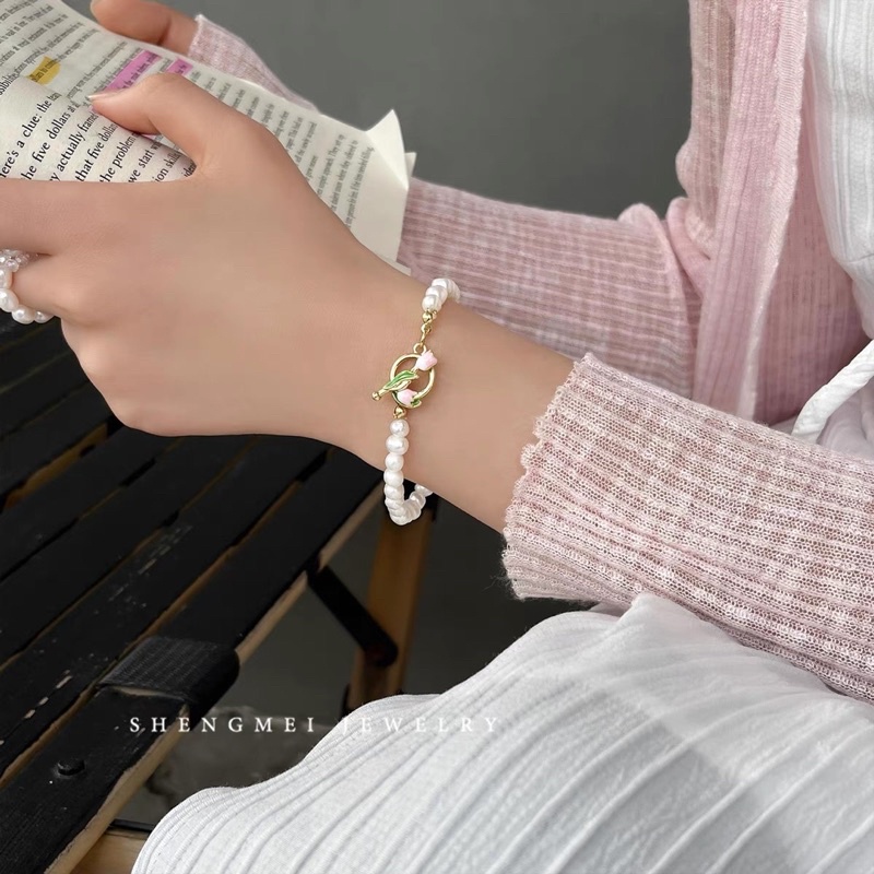 Vòng cổ/ vòng tay ngọc trai nhân tạo charm tulip