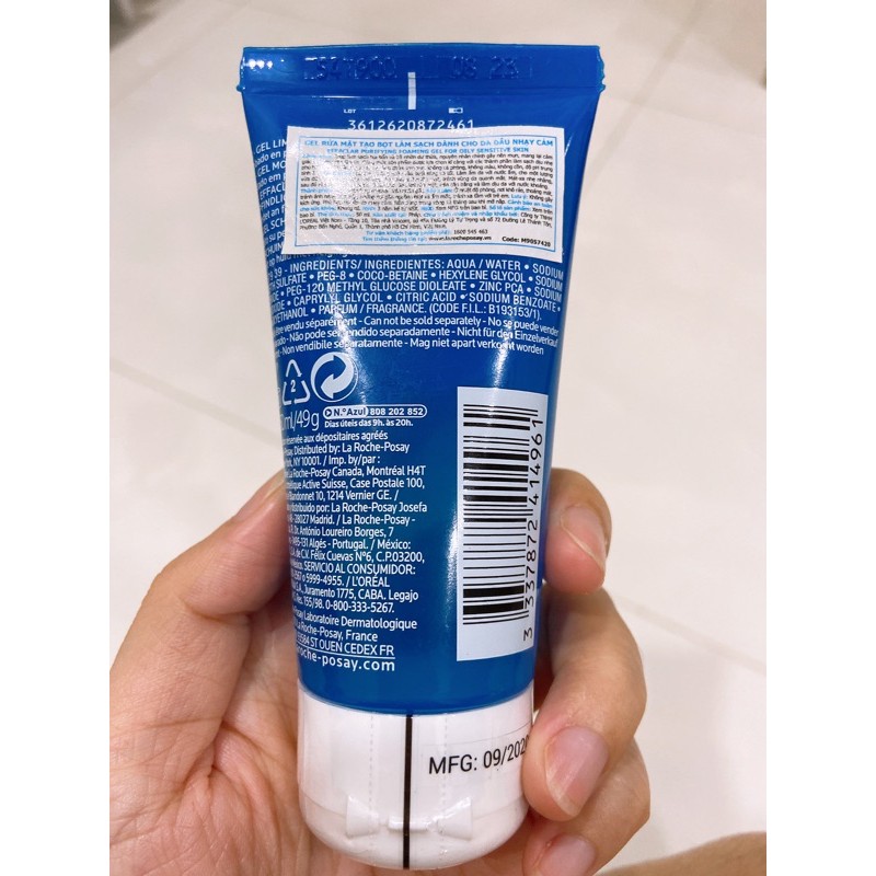 [50ml] Sữa Rửa Mặt Cho Da Dầu Mụn, Nhạy Cảm - La Roche - Posay Effaclar Purifying Foaming Gel Cleanser