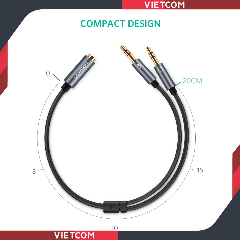 Dây Cáp Audio 3,5mm Âm Ra 2 Đầu 3,5mm 1 Mic 1 Loa Chính Hãng Ugreen - Mã 20899 - Bảo hành 18 tháng