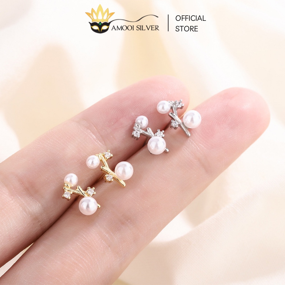 Bông tai bạc S925 nhành cây ngọc ngà - Amooi Silver AB221