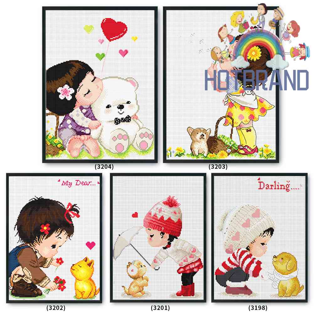 Bộ Tranh Thêu Chữ Thập 11CT DIY Hình Cô Gái Và Động Vật