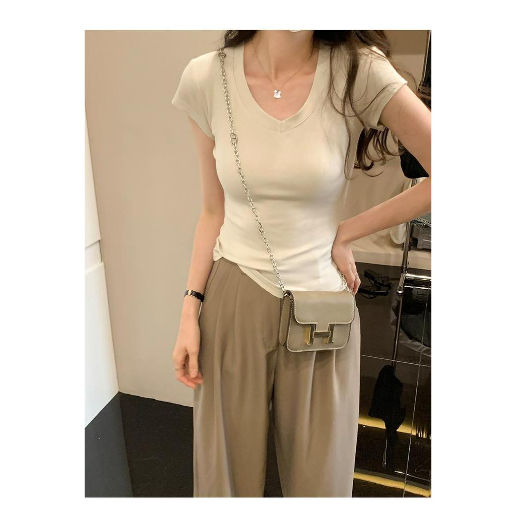 Áo Thun Ngắn Tay Cổ Chữ V Dáng Ôm Thoải Mái 63891