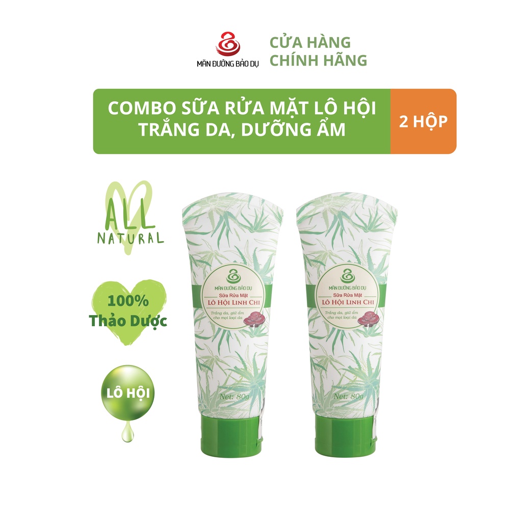 COMBO Sữa Rửa Mặt Lô Hội Linh Chi MÃN ĐƯỜNG BẢO DỤ, Làm Sạch, Sáng Da