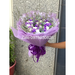 Hoa sáp thơm bó 50 bông phối sao tím
