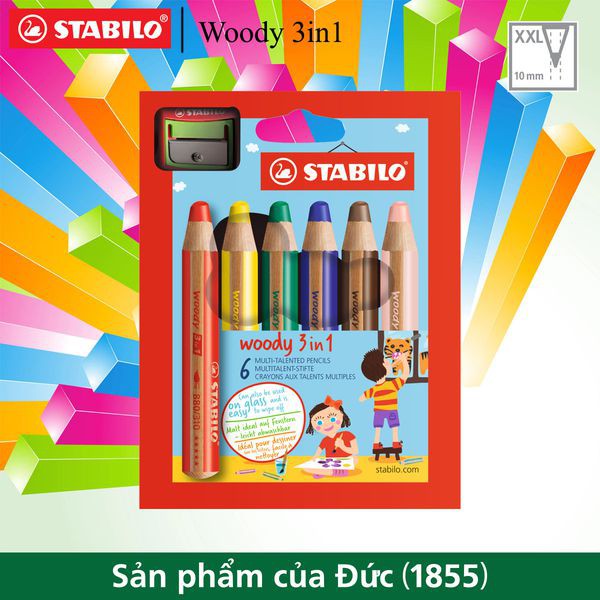 Bộ Bút Chì Màu STABILO Woody 3-in-1 CLK880 hộp 6 màu (CLK880-6C)