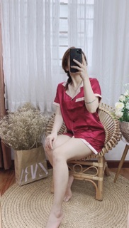 Bộ Pijama mặc nhà Phi Lụa đùi phối túi 2 màu dưới 65kg