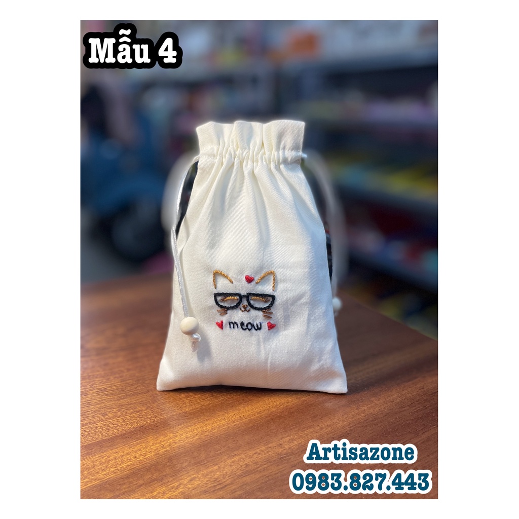 Túi vải thêu dây rút Noel, hình thú  - 01 chiếc -