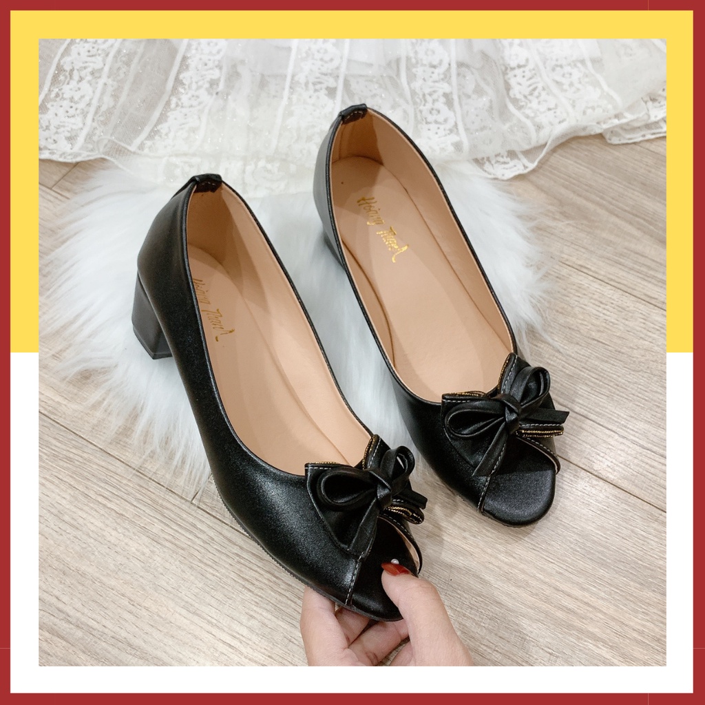 Giày Cao Gót Đế Vuông Nữ Giày Búp Bê Big Size 3 Phân Hoàng Thanh G1