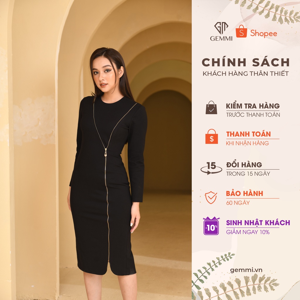 Váy đầm nữ dài tay thiết kế dáng ôm body khóa kéo Gemmi fashion, DK8444
