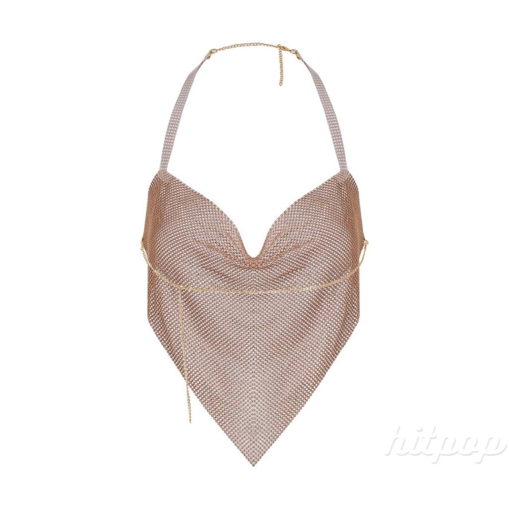 Áo Croptop Không Tay Hở Lưng Đính Đá Lấp Lánh Dành Cho Nữ