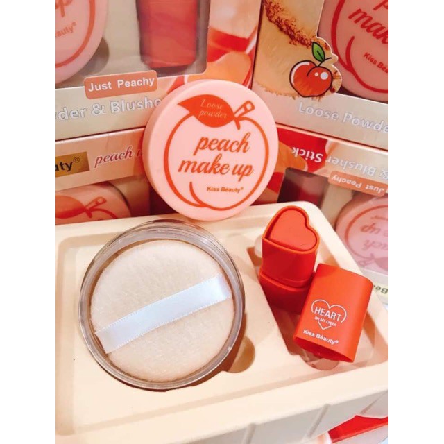 Kiss Beauty Peach Makeup Set (Phấn phủ + Má thỏi) #02