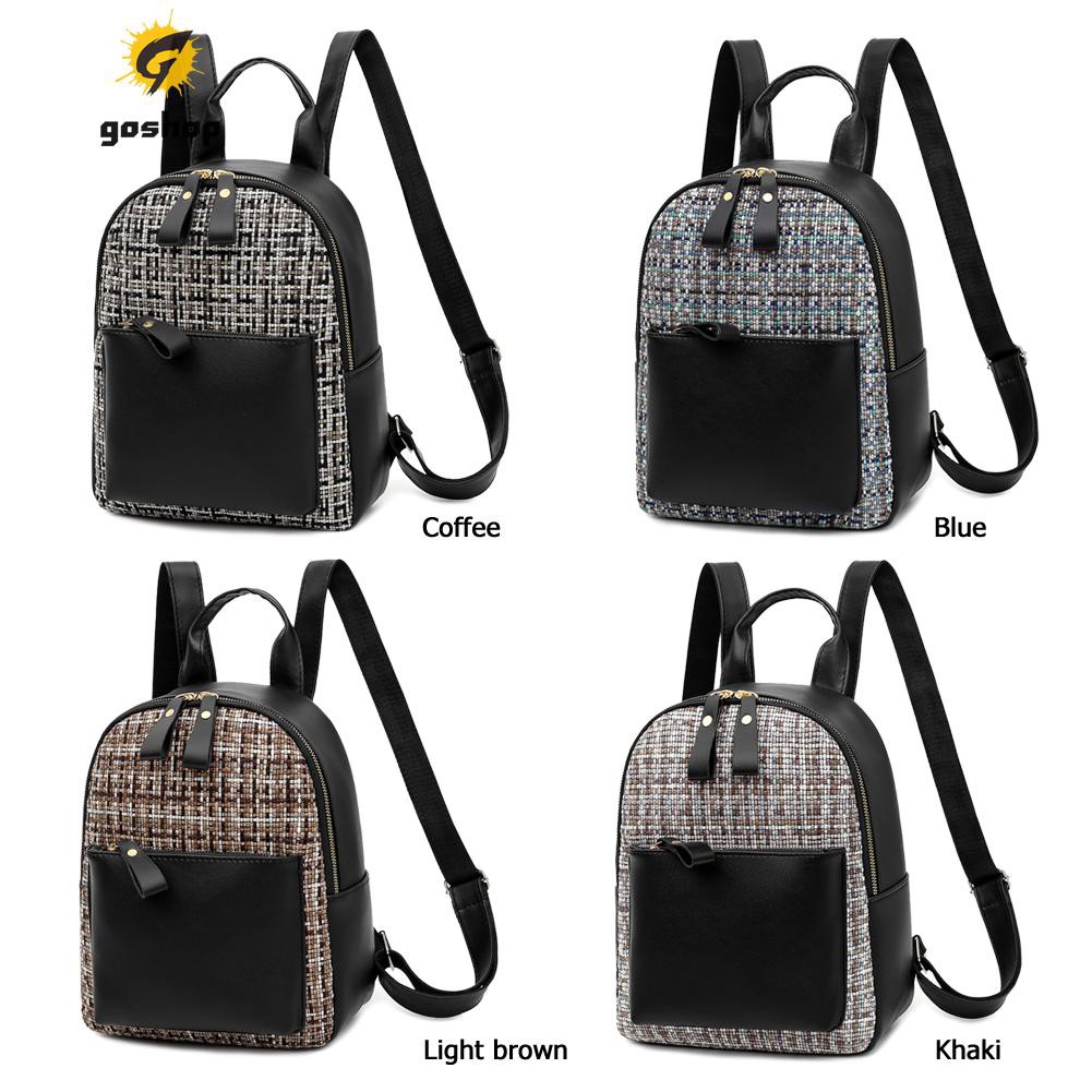 (GO ) Fashion Women Backpack PU Splicing Shoulder Bag Teenage Travel Rucksacks