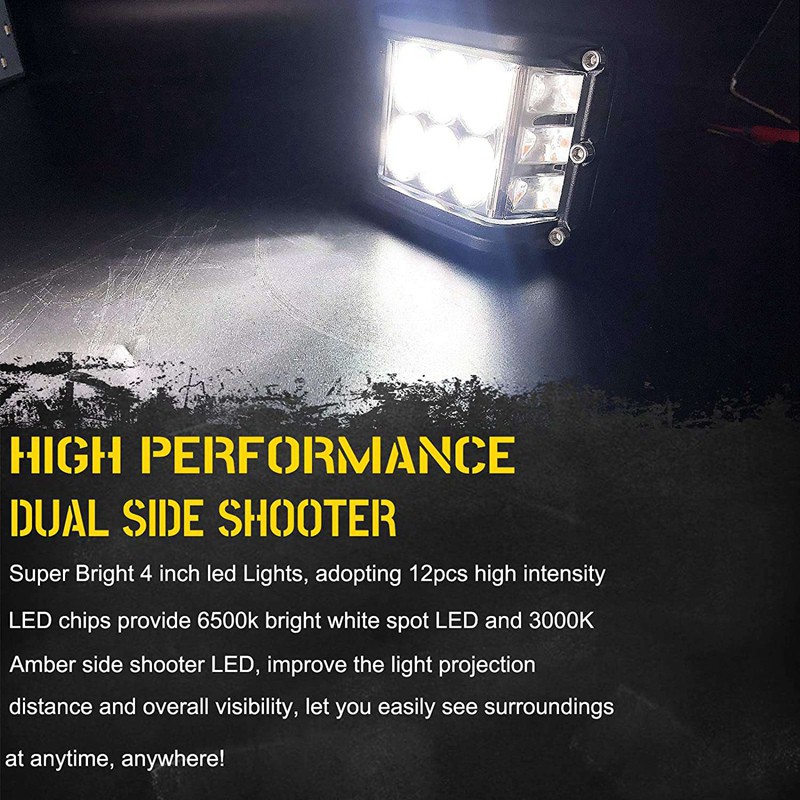 4Inch Dual Side Shooter Off Road Strobe Light Bar LED Work Lights Fog Light for Truck Trailer Boat SUV RV All White