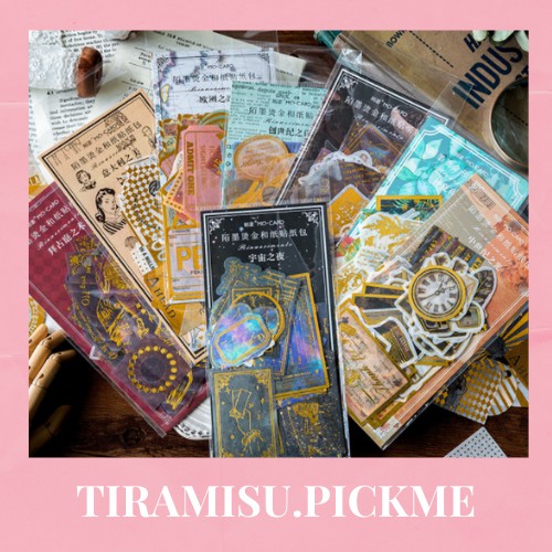 Sticker - nhãn dán nghệ thuật - trang trí DIY -  bullet journal ánh kim - vintage - châu âu cổ điển x 1 gói 60 miếng dán