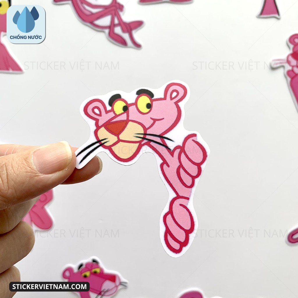 Bộ sticker Báo Hồng - Pink Panther decal hình dán chống nước trang trí xe, laptop, nón bảo hiểm