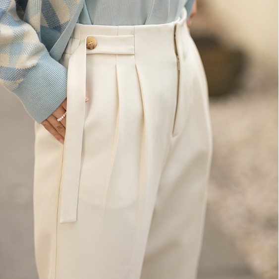 Quần Baggy Cạp Cao Phối Đai Dây Một Phần Phong Cách Ulzzang Cho Nữ Chất Vải Chéo Thái Mịn Loại 1, Q02-Kila fashions.vn
