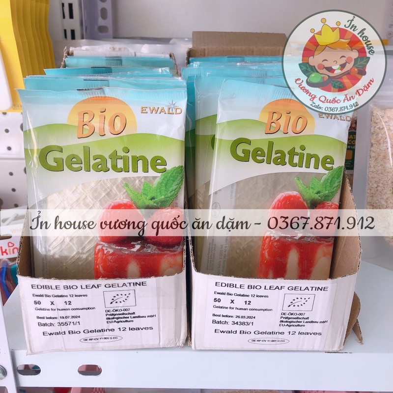 gelatine hữu cơ bio ewald dạng lá gói 20g (12lá) date t1/2025