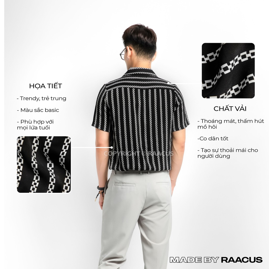 Áo sơ mi nam kiểu Hàn Quốc cổ vest cao cấp RAACUSSTORE, áo sơ mi nam công sở tay ngắn form rộng họa tiết dây xích-A696 | BigBuy360 - bigbuy360.vn
