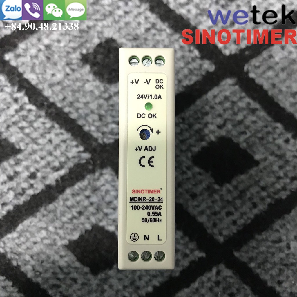 Nguồn 24Vdc gắn thanh DIN chính hãng Sinotimer 20W 24Vdc MDINR-20-24, 1 kênh đầu ra, bảo hành 12 tháng