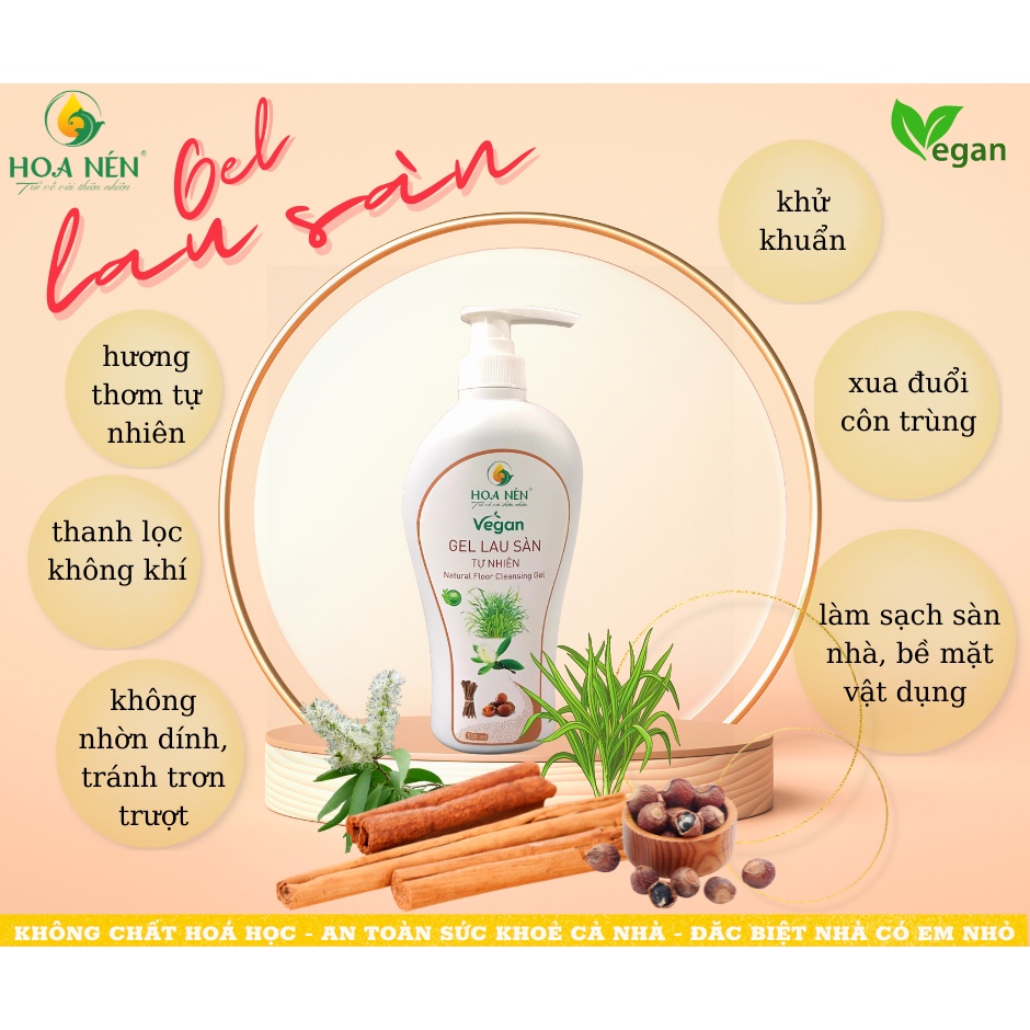 Gel lau sàn thiên nhiên Hoa Nén 500ml, an toàn cho gia đình bạn