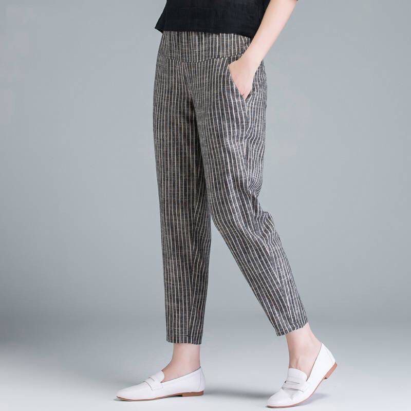 【 98% cotton】Quần Dài Kẻ Sọc Mềm Mại Thoải Mái Phong Cách Hàn Quốc Cho Nữ Z0QK