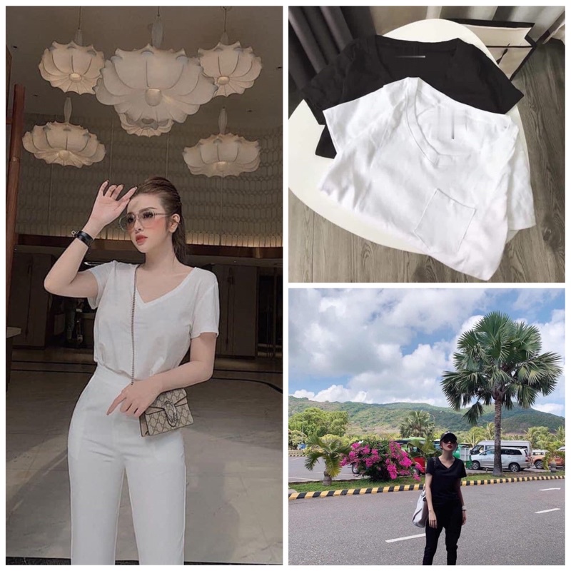 TL05 Áo Phông Cotton 100% Thấm Hút Mồ Hôi Áo Thun Nữ Pull Bear 2 Màu Đen Trắng Basic Chất Đẹp Sờ Mát Lịm Tay