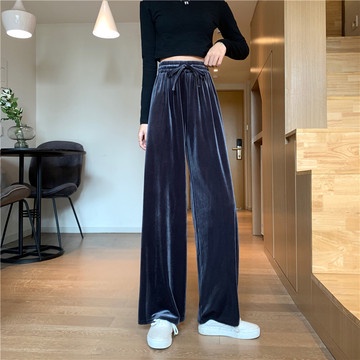 Quần Nhung Đen Ống Rộng Lưng Cao Phong Cách Hàn Quốc Thời Trang Mùa Xuân Cho Nữ