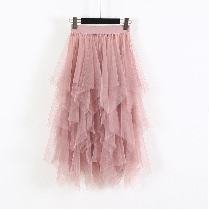 FREESHIP ĐƠN 99K_ Women Elastic High Waist Irregular Mesh A-line Long Paragraph Skirt