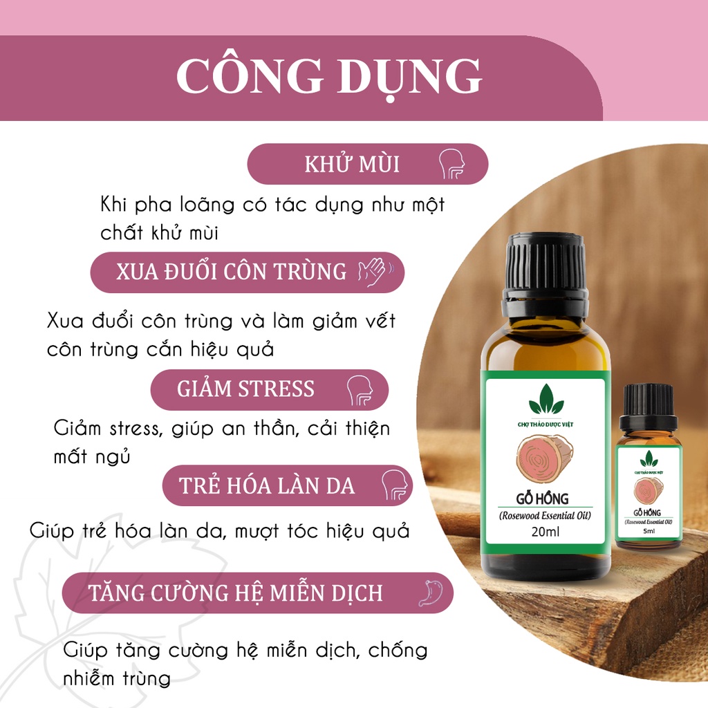 Tinh dầu Gỗ Hồng 100ml, cao cấp nhập khẩu, hương thơm tự nhiên, cân bằng cảm xúc, an thần, ngủ ngon - Chợ Thảo Dược Việt