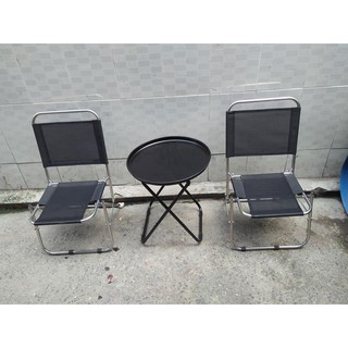 Bộ 1 bàn trà chanh và 2 ghế xếp inox cho du lịch,dã ngoại và quán cà phê