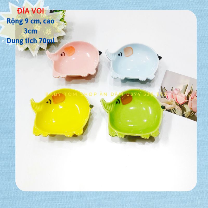 Đĩa gốm sứ cho bé ăn dặm hình Voi, Thỏ, dung tích 70ml,Baby Tôm