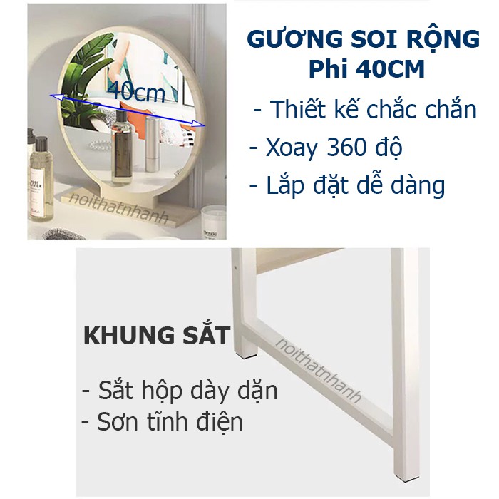 Bàn trang điểm đa năng chân sắt sơn tĩnh điện, kiểu dáng trẻ trung chắc chắn, gương soi có thể xoay nhiều hướng