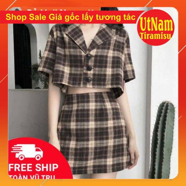 [RẺ VÔ ĐỊCH-FREESHIP] Sét váy kẻ vest có ảnh thật sp Freesize 45-55kgkiểu dáng UNISEXphong cách HÀN QUỐC