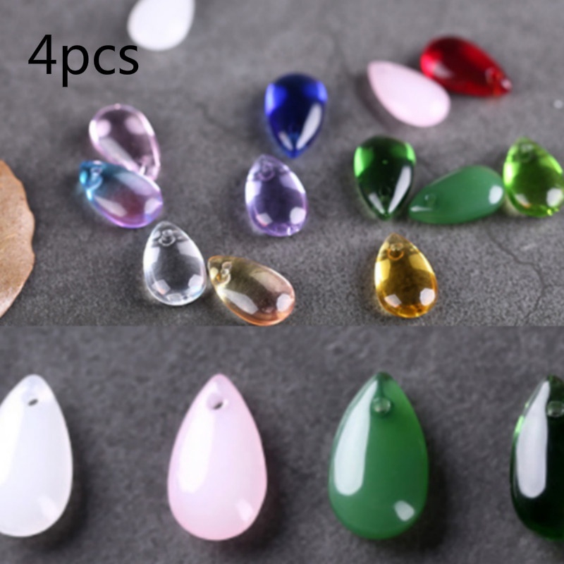 Set 4 Hạt Thủy Tinh Hình Giọt Nước 8x14mm Dùng Làm Trang Sức Thủ Công
