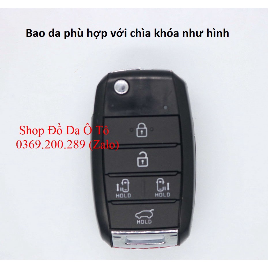 [UY TÍN] Bao da chìa khóa Kia Sedona mẫu chìa gập 5 nút bấm, kèm tặng móc khóa, da bò handmade bảo hành 12 tháng